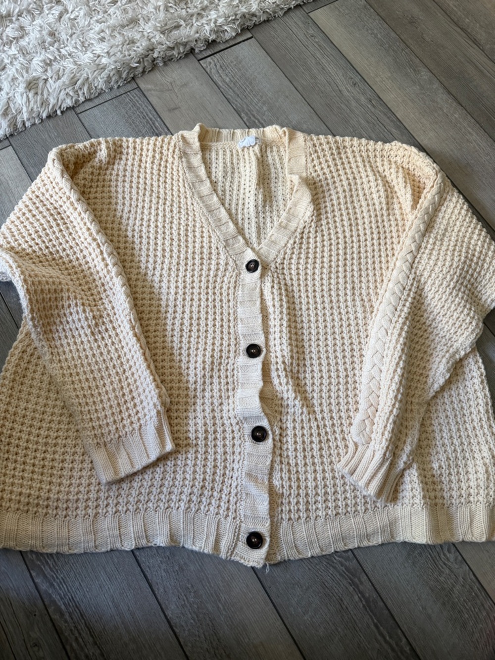 Chic Soul Cream Button-Front Knit Cardigan
